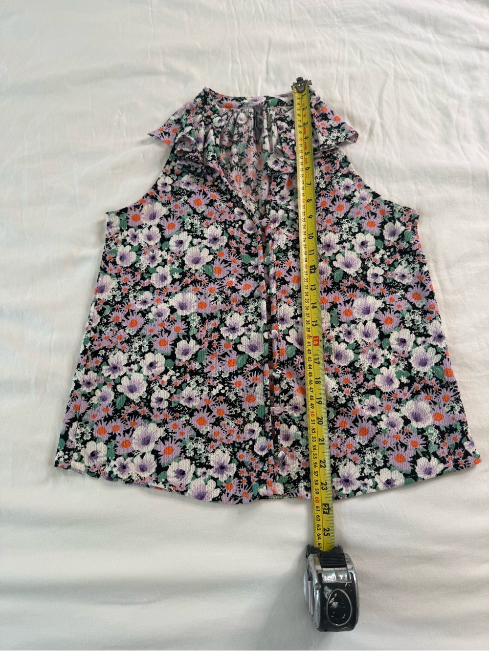Anthropologie Floral Ruffle Neck Blouse Sleeveless Textured Boho Cottagecore S - Picture 10 of 10